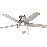 Hunter Fan Company 50278 Hunter Anslee Indoor Low Profile Ceiling Fan with LED Light and Pull Chain Control, 46", Brushed Nic