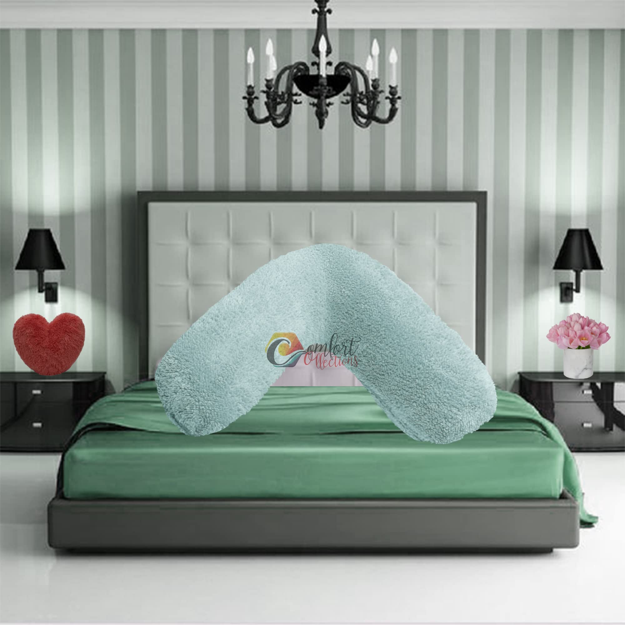 Teddy Fleece V Shaped Orthopaedic Pillowcase Cover Maternity Pregnancy Nursing Super Soft 100% Polyester Pillowcase V Cover Duck Egg 30cm x 78cm Approximate