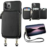 Bocasal RFID Blocking Wallet Case for iPhone 11 Pro Max, Adjustable Crossbody Zipper Purse with Kickstand and Detachable Wrist Strap, PU Leather Flip Folio Case, 6.5 Inch (Black)