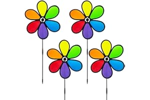 Generic 4pcs Wind Spinners Flower Spinners 11inch Colorful Wind Spinners for Pinwheels Windmill Yard and Garden Rainbow Pinwheels Party Holiday ChristmasOutdoor Lawn Decor