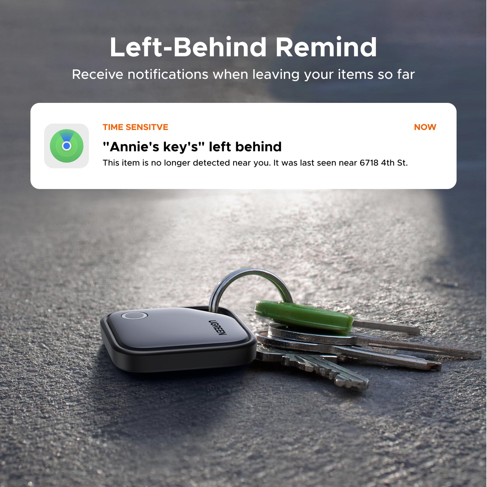 UGREEN FineTrack Smart Finder Compatible with Apple Find My (iOS Only) 2-Year Replaceable Battery Bluetooth Tracker Tags, Item Finder Smart Tag for Key Luggage Passport with Alarm& Left-Behind Remind