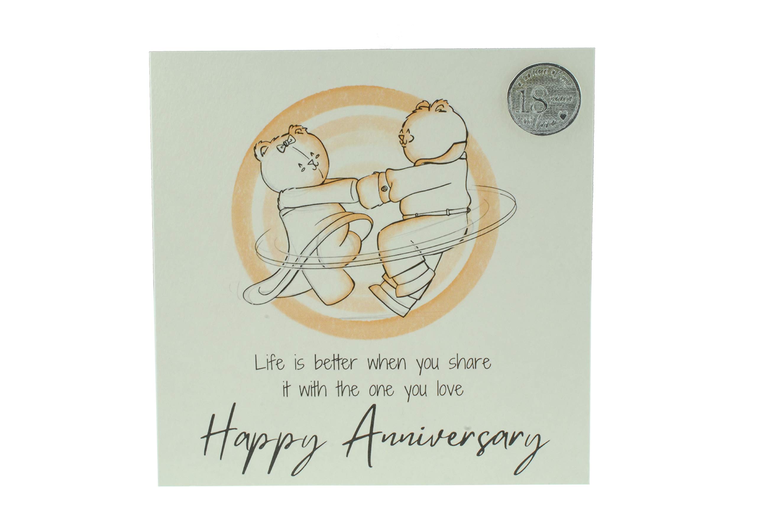 Cute 18th Wedding Anniversary Card, Dancing Bears – Free Metal 18th Anniversary Love Token Gift (gc-annidancing18)