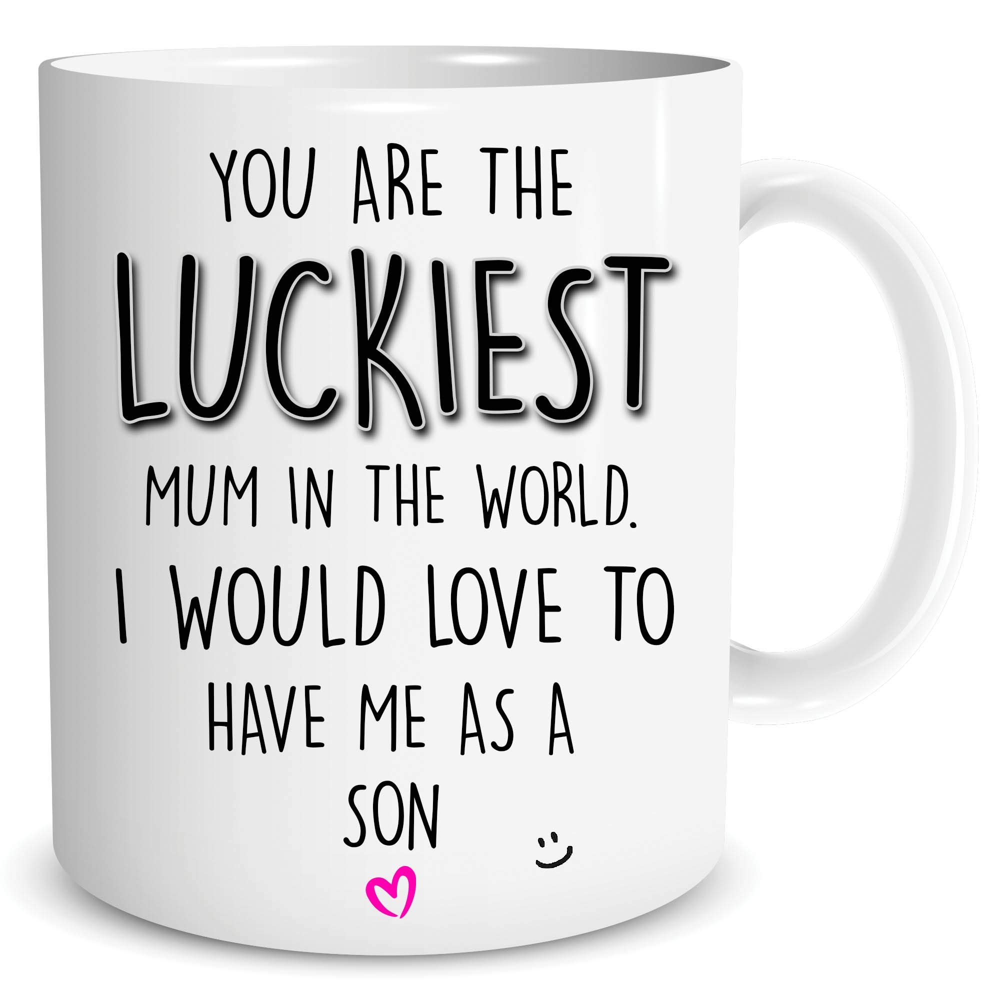 Funny Gift for Mum Coffee Mugs Tea Cup Luckiest Mum in The World Gift from Son Birthday Present Mother's Day Mug Parent Mum Jokes Adult Humour WSDMUG1704