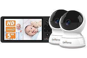 Levana Ella Video Baby Monitor, 5'' 720P Screen, 2 PTZ Cameras, 4 Days Battery Life, 3800mAh Battery, Night Vision, Two-Way T