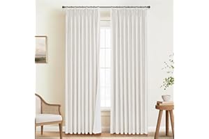 INOVADAY 100% Blackout Curtains for Bedroom, Pinch Pleated Linen Blackout Curtains 108 Inch Length 2 Panels Set, Thermal Room Darkening Linen Curtain Drapes for Bedroom Living Room, W40 x L108, Linen