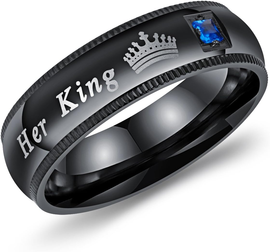 Her King His Queen Wedding Bands Men's Women Stainless Steel Bridal Ring Set Couples Anniversary Engagement Promise Ring