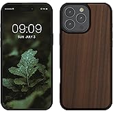 kwmobile Real Wood Case Compatible with Apple iPhone 16 Pro Max Case - Hard Wooden Cover w/TPU Bumper - Dark Brown