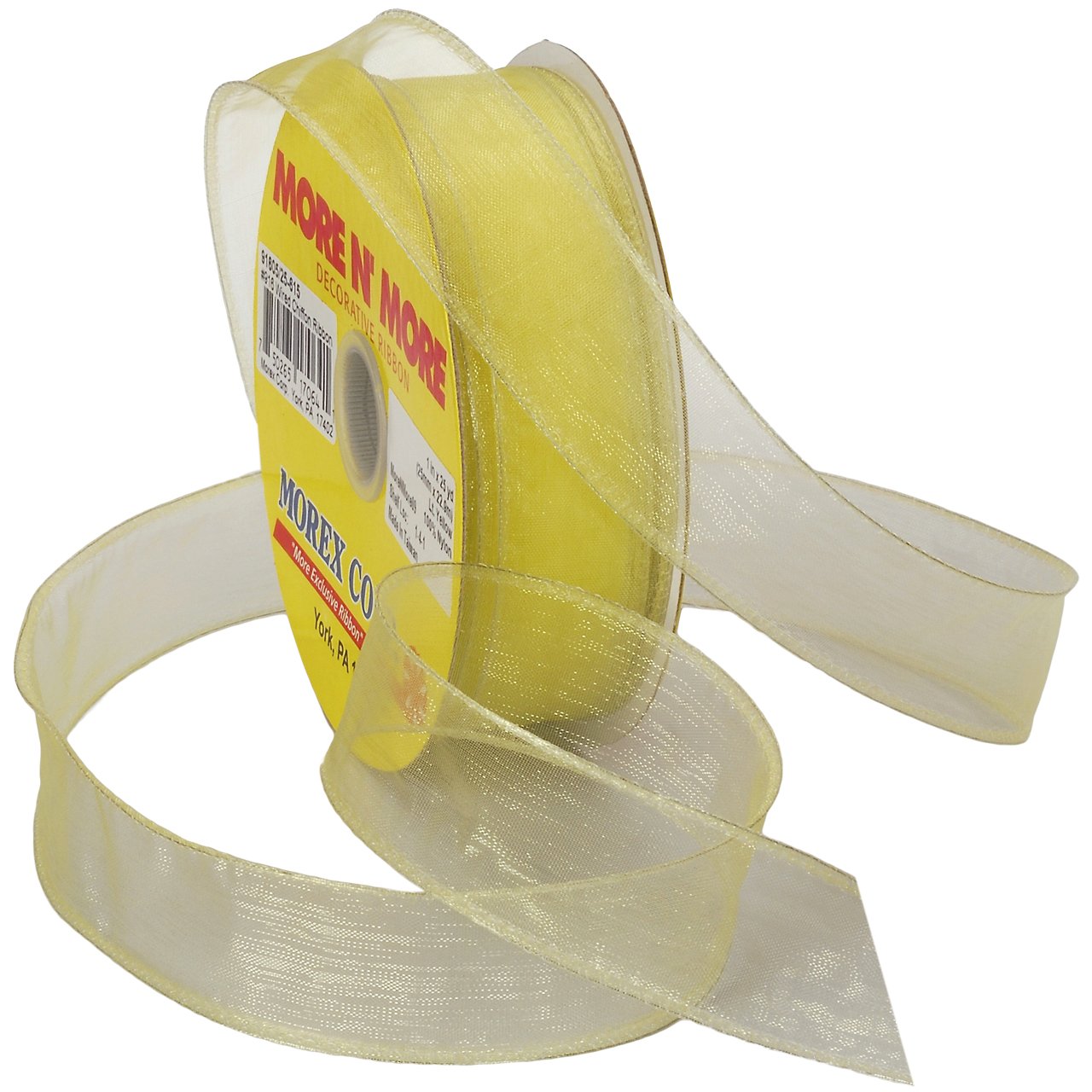 Morex Ribbon Wired 1-Inch Chiffon Ribbon with 25-Yard Spool, Light Yellow