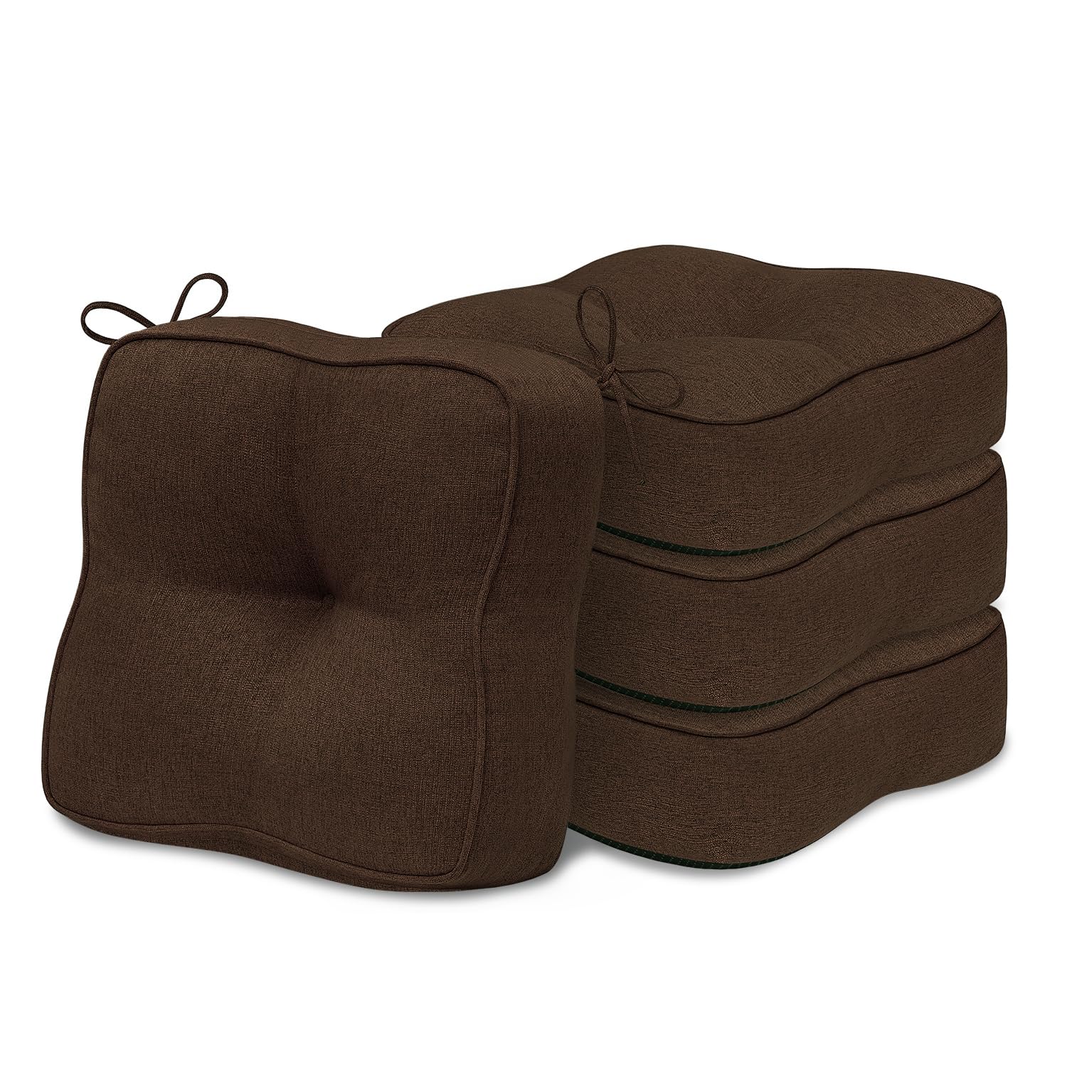 Photo 1 of downluxe Thickened Chair Cushions for Dining Chairs Set of 4, Kitchen Chair Cushions with Ties and Non Slip Backing, Tufted Chair Pads 4 Pack, 16.5"X 16.5" X 5", Brown