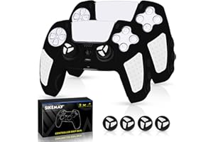 SIKEMAY [2 Pack PS5 Controller Skin, Anti-Slip Thicken Silicone Protective Cover Case Perfectly Compatible with Playstation 5 Dualsense Controller Grip with 4 x Thumb Grip Caps (Black-White)