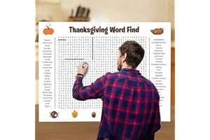 JOYGIEE Jumbo Thanksgiving Word Search Poster – With Erasable Marker Pen, Giant Holiday Word Search Wall Poster for Thanksgiving and Christmas, 36" X 24" Wall Game for Family Holiday Party Activity (Tanksgiving)