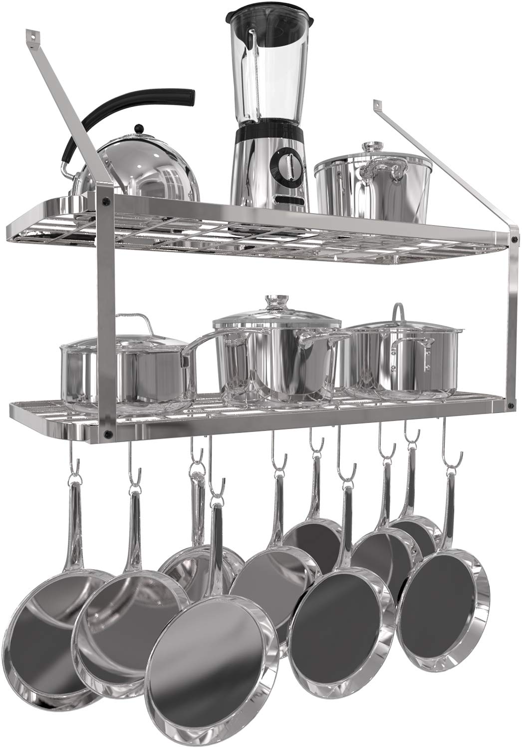 VDOMUS Shelf Pot Rack Wall Mounted Pan Hanging Racks 2 Tire Silver
