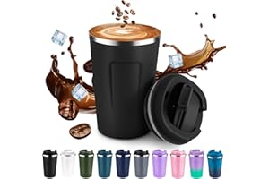 Volhoply 12 oz Double Wall Insulated Vacuum Travel Coffee Mug with Flip Lid,Reusable Stainless Steel Leak Proof Coffee Cup,Po