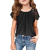 Girls Ruffle Eyelet Sleeve Shirts Kids Summer Pleated Neck Trendy Cute Teen Tops Kids Tees 5-14 Years