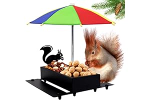 BEYOOGEEM Squirrel Feeder with Umbrella Metal Squirrel Feeders for Outside Funny with Corn Cobs Durable Squirrel Picnic Table Feeder with Solid Structure Cute Chipmunk Feeder for Corn Peanuts