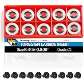 Asieg Tool Ci0 16mm Round Carbide Inserts Cutters Knifes Indexable Replacement with Screws Fits For Full And Pro Size Popular DIY Wood Turning Finisher Hollower Tools Woodworking Lathe 10pcs