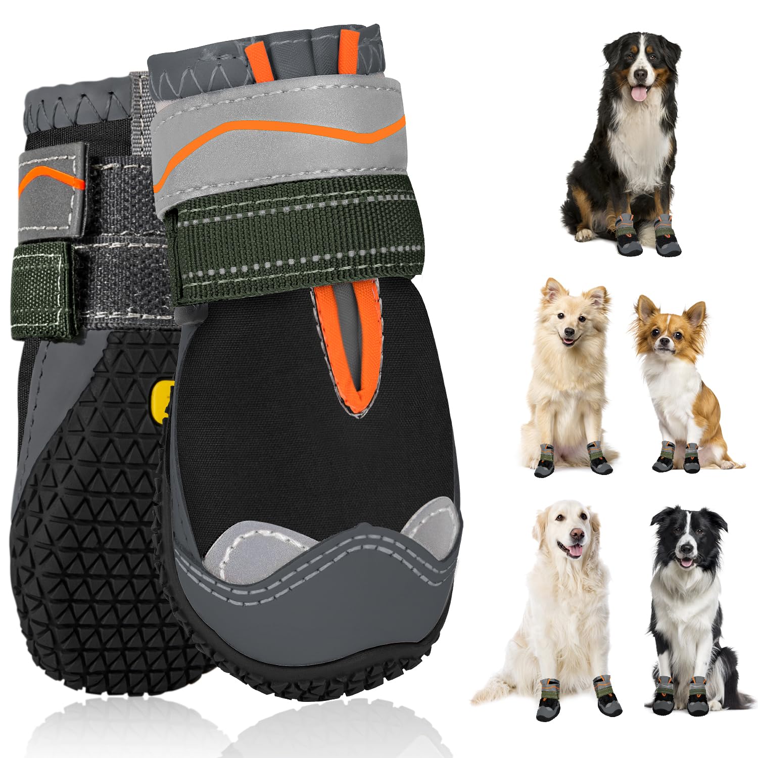 SlowTon Dog Boots for Injured Paws Waterproof, Non-Slip Paw Protector for Rainy Snowy Breathable for Hot Pavement, Puppy Shoes with Adjustable Reflective Strip Dual Washable for Small Medium Large Dog