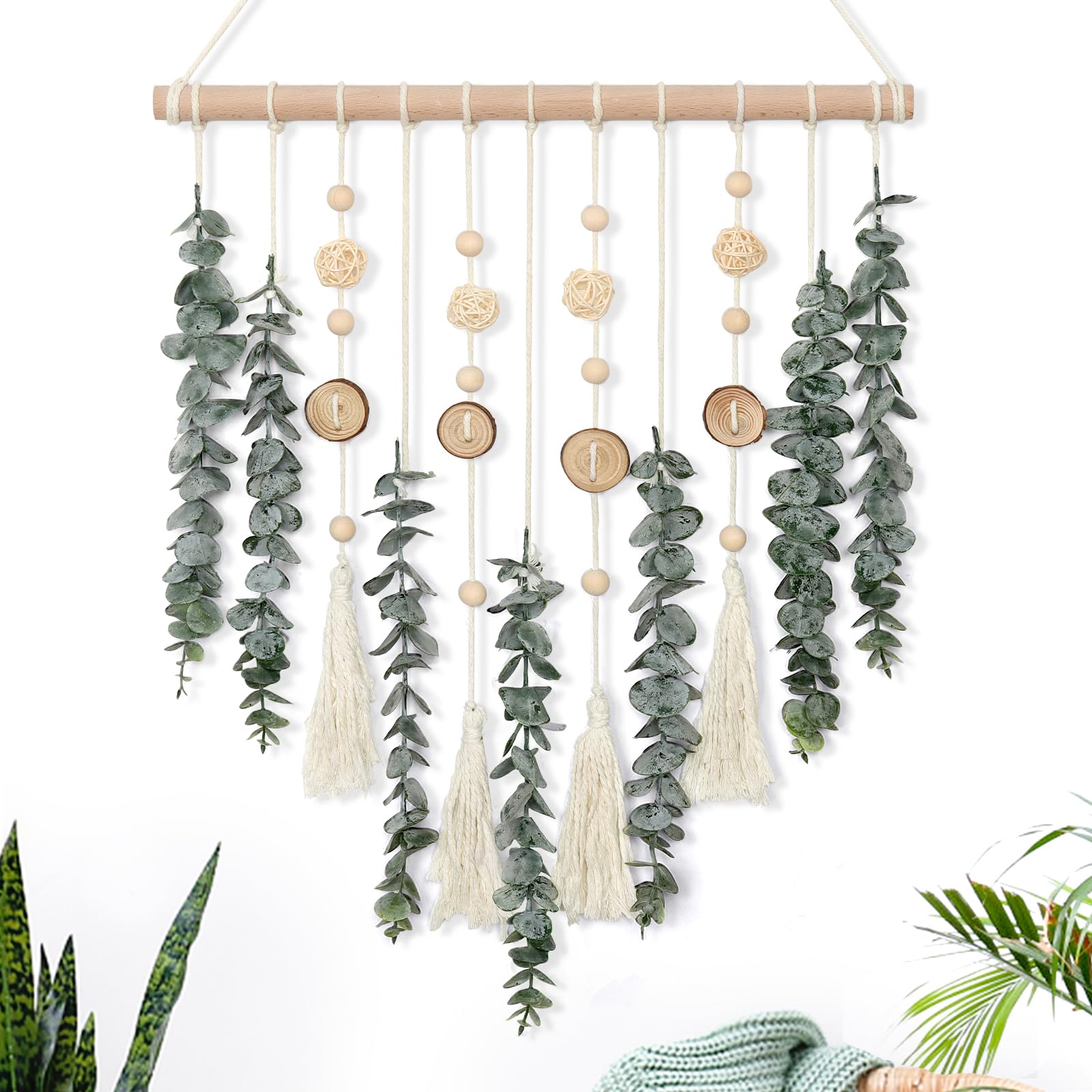 ASTNIC Artificial Eucalyptus Wall Hanging Decor Fake Plant Greenery Leaves Boho Wall Decor with Wooden Stick for Bedroom Bathroom Kitchen Rustic Farmhouse Home Living Room Decoration