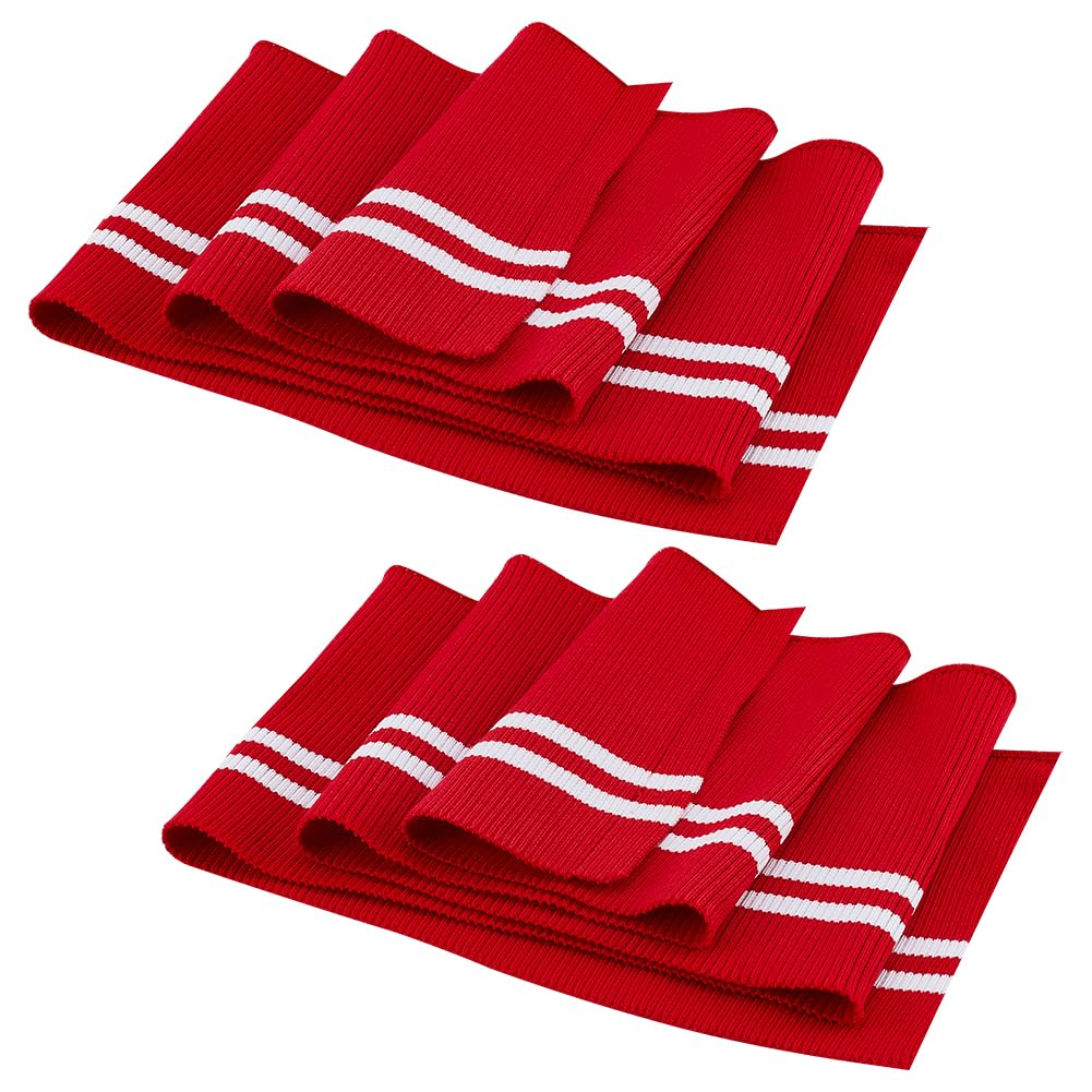 BENECREAT 2Pcs Striped Ribbing Fabric for Cuffs 14x95cm, Red Waistbands Collar Cuffs Trim Material with Black Line for Quilting T Shirts, Jackets, Dresses, DIY Sewing Crafts, 2mm Thick