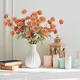Solsew 12 Pcs Faux Kiku Flower Artificial Pom Pom Mums Fake Small Chrysanthemum Ball Silk Flowers Floral Picks Kiku Stems for Fall Vase Table Centerpieces Wedding DIY Bouquet Decor(Burnt Orange)