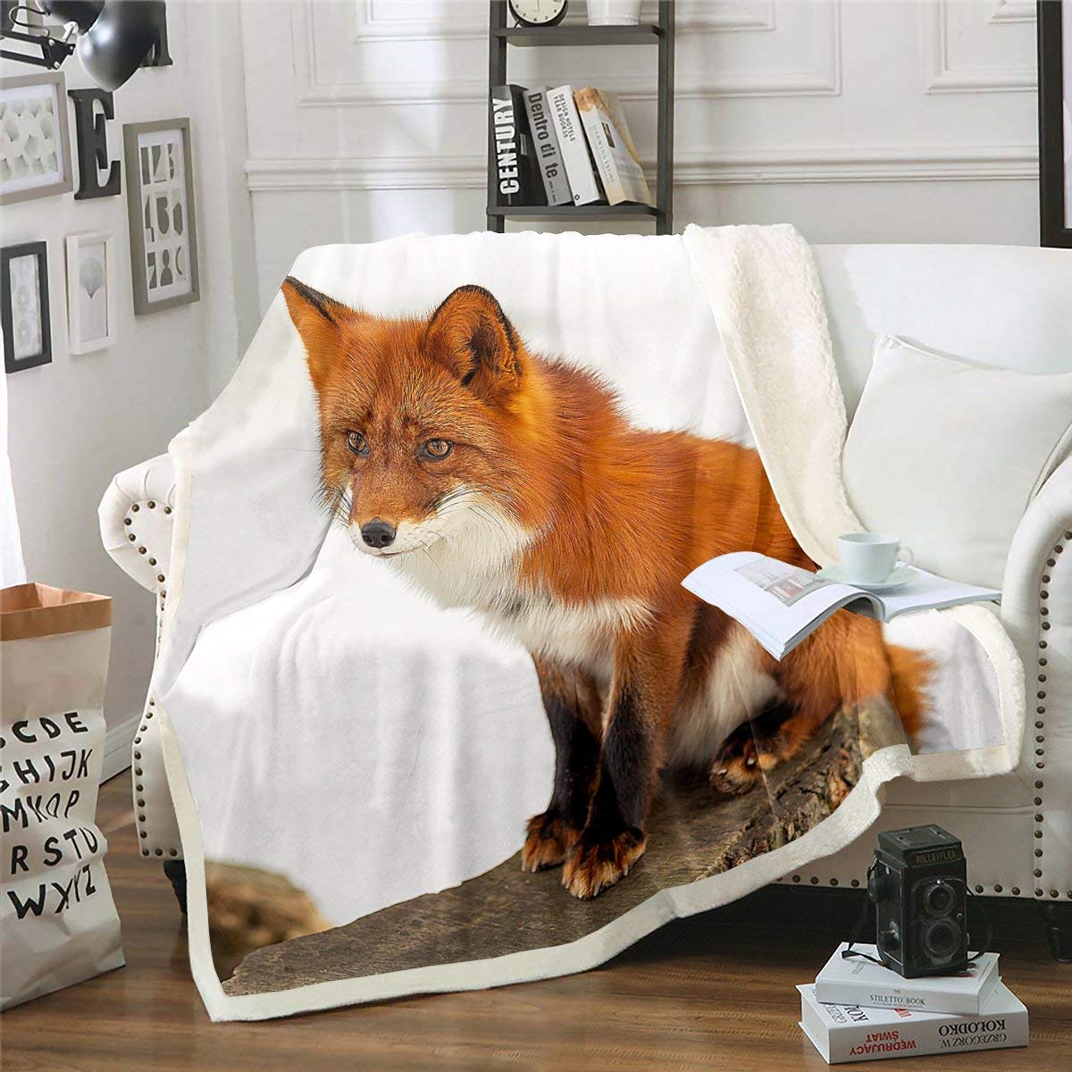 Homemissing Fleece Blanket Fox Fox Girls Watercolor Cute Plush Blanket 150x150cm