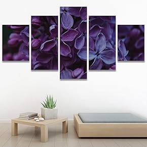 SIGNWIN 5 Panel Canvas Wall Art Purple Petals...
