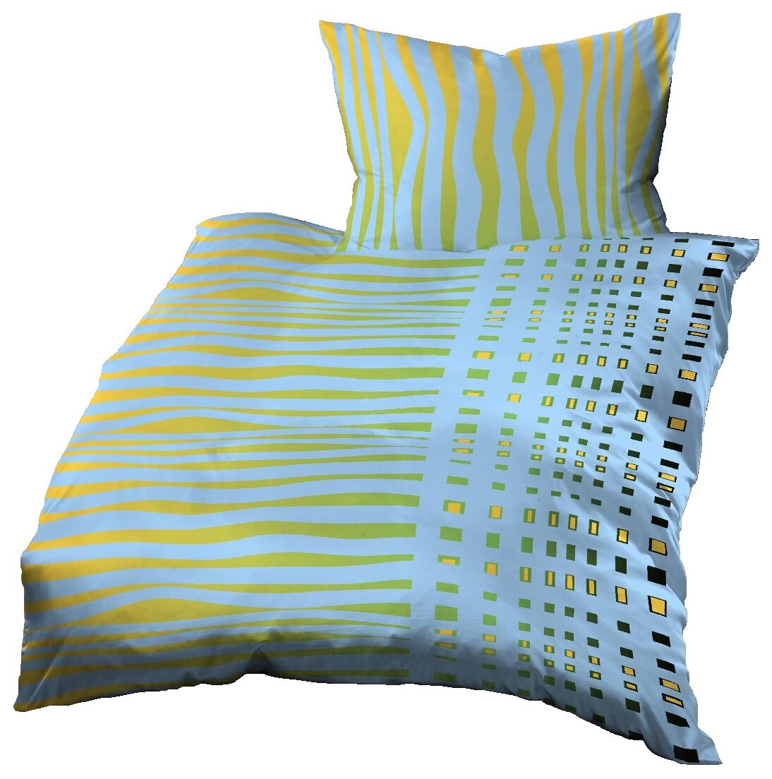 Gerald Wittmann Microfibre Duvet Cover Set, Single Bed, Zebra Stripes Blue Yellow Green, 140x200 cm + 70x90 cm