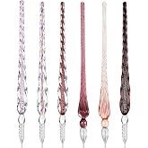 Zonon 6 Pcs Glass Dip Pen,Pink Color,Classic Style | Crystal Calligraphy Pen, Vintage Pen, Borosilicate, Prizes, Teacher Appreciation Gift, for Signature Writing Drawing Decor