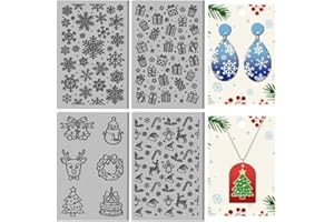 CHGCRAFT 4 Sheets Christmas Clay Texture Mat Snowflakes Pattern Polymer Clay Texture Sheets DIY Tools for Pottery Earring Jewelry Making Stamp Engraving Machines, 3.9x2.6inch