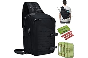 Goture Fishing Sling Bag, Black with 3*Green Handles 3600, Waterproof Heavy-Duty Multi-Pocket Unisex Angler Gear