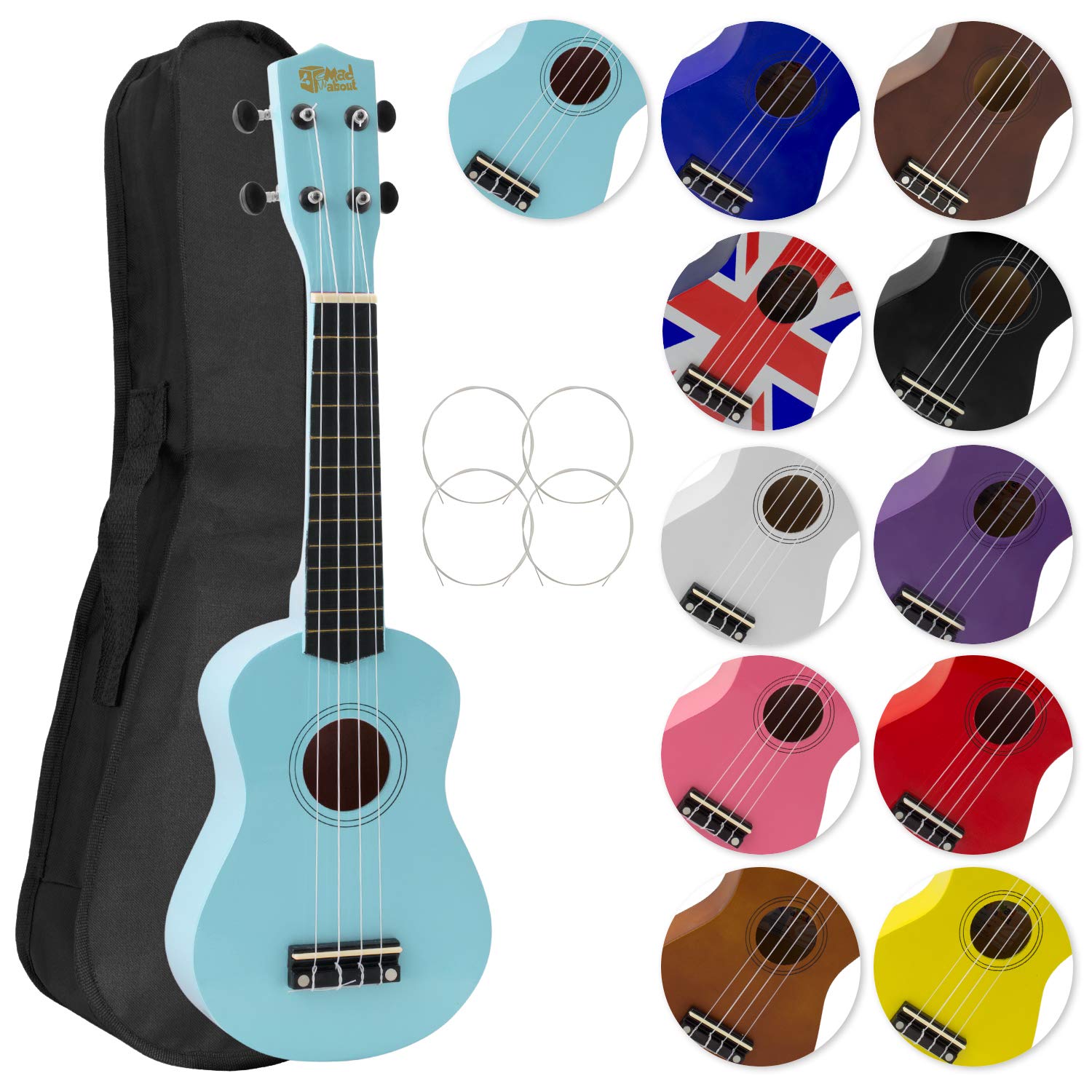 Mad About SU8 Soprano Ukulele in Light Blue with FREE Gig Bag, Pick, and Spare Strings – Great for Schools and Beginners