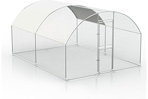 BTDWI Large Chicken Coop, Metal Walk-in with Run with Waterproof Cover for Outdoor Backyard Farm (9.8' L x 13.1' W x 6.5' H)