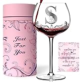 Personalized Birthday Gifts for Women - Customized Initial A-Z Wine Glasses, Unique Monogram Wine Gifts for Her, Mom, Wife, Sister, Daughter, Friend (Letter S)