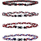 Naturahand 4 Pieces Baseball Player Necklaces with 3 Braided Rope and 2 Braided Rope, Tornado Titanium Necklaces for Boys and Men Softball Sport