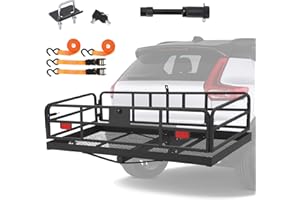 BOUPOWER Trailer Hitch Cargo Rack, Folding Hitch Mount Cargo Carrier with High Side Rails, Cargo Carrier Fits 2" Receiver for RV Truck SUV Van, 500 lbs Weight Capacity, 60" L×24" W×14.9" H