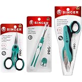 SINGER ProSeries&trade; Sewing Tool Kit, Scissors &amp; Seam Ripper Bundle, 3 Count | Steel-blade sewing repair bundle: 5 inch thread snips, 4.5 inch detail scissors, comfort-grip seam ripper, plus a thimble