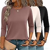 Zeagoo Women Tops 3 Pack 3/4 Sleeve Crewneck Cute Basics Tees Casual Fashion Spring Summer T Shirts Business Work Tee Top