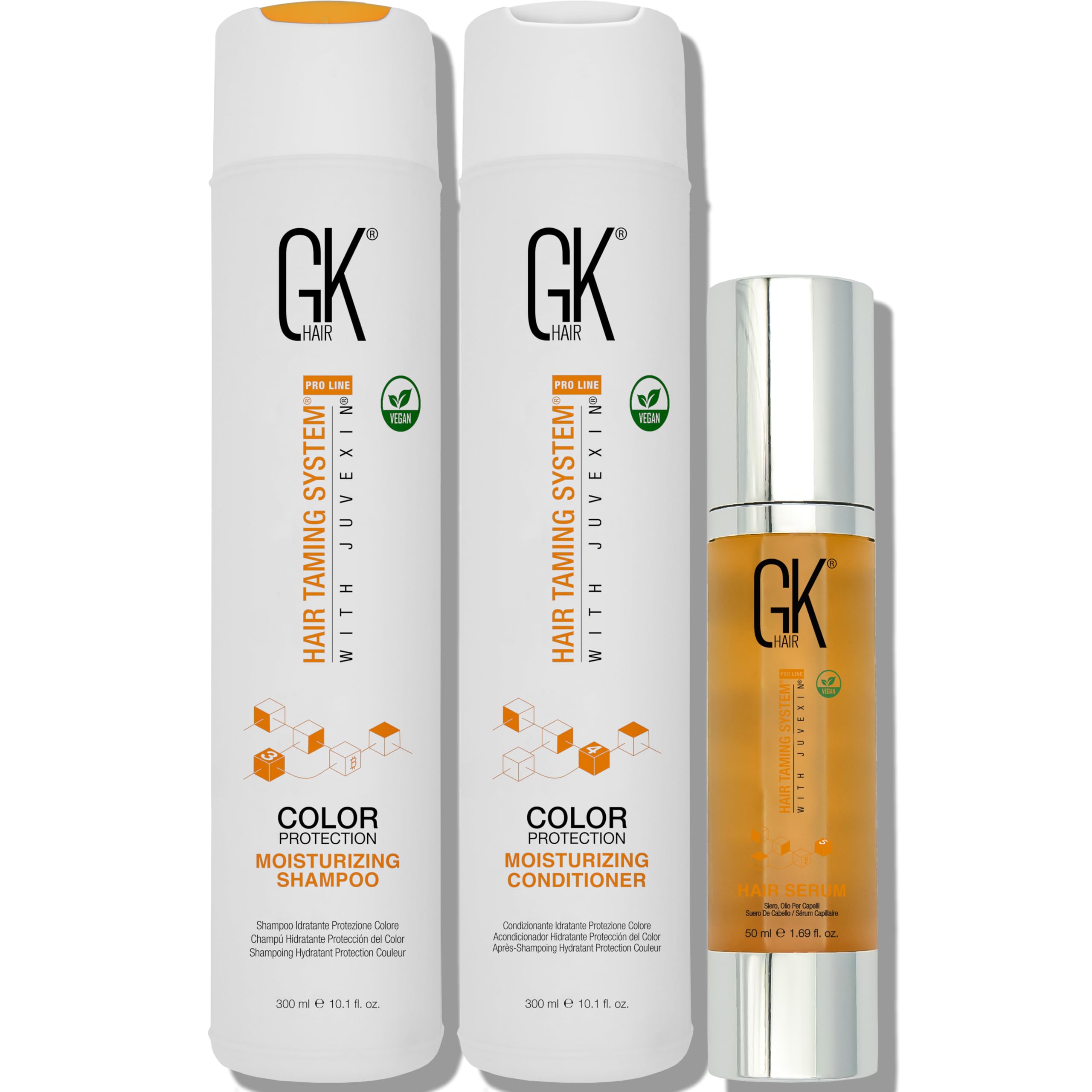 GK HAIR Global Keratin Moisturizing Shampoo and Conditioner Sets (10.1 Fl Oz/300ml) with Anti Frizz Serum Argan Oil (1.69 Fl Oz/50ml) for Dry Damaged Repair- All Hair Types Sulfate Paraben Free Unisex