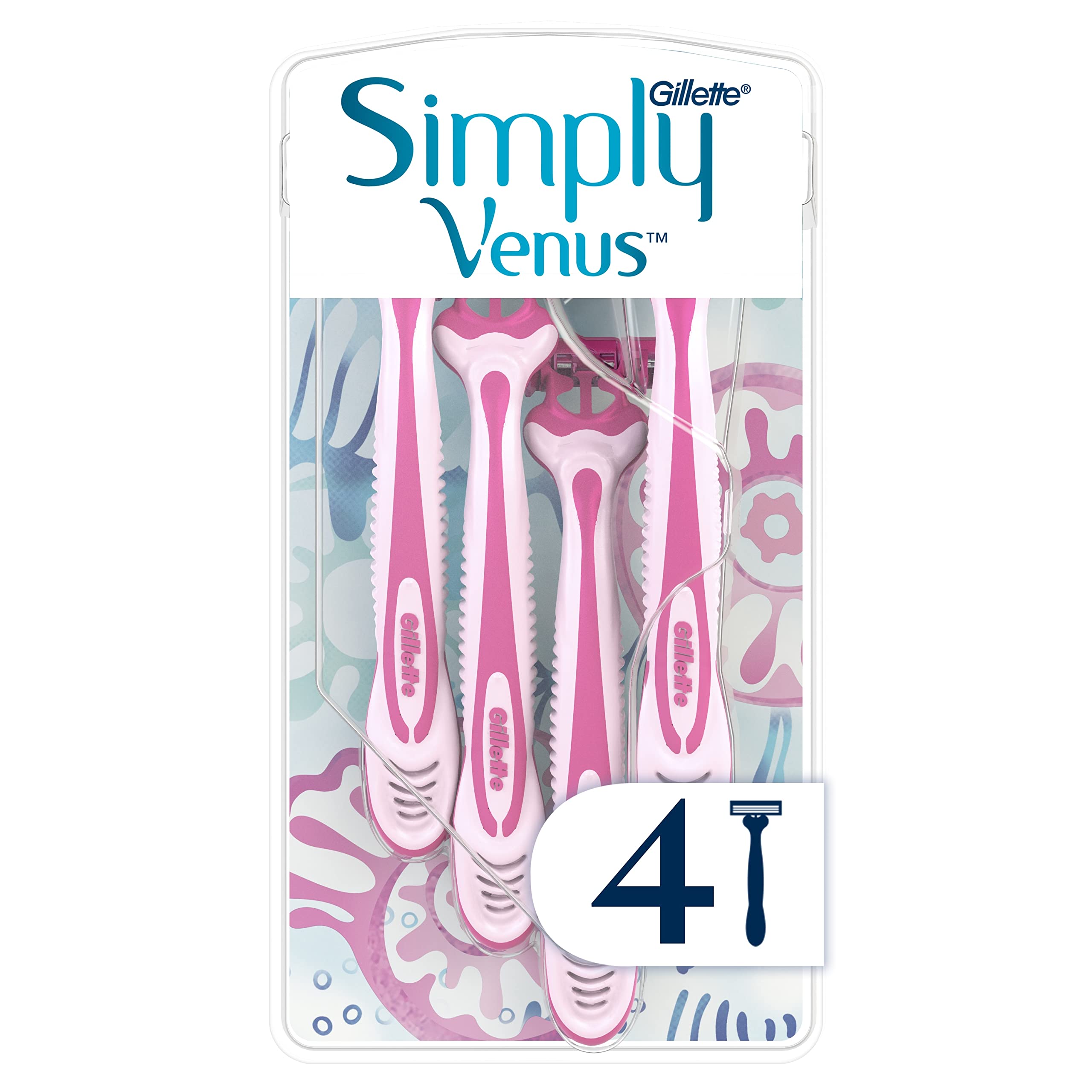Gillette Simply Venus3 Disposable Razors for Women With 3 Blades, Moisture Strip for Smooth and Protected Skin, Pack of 4