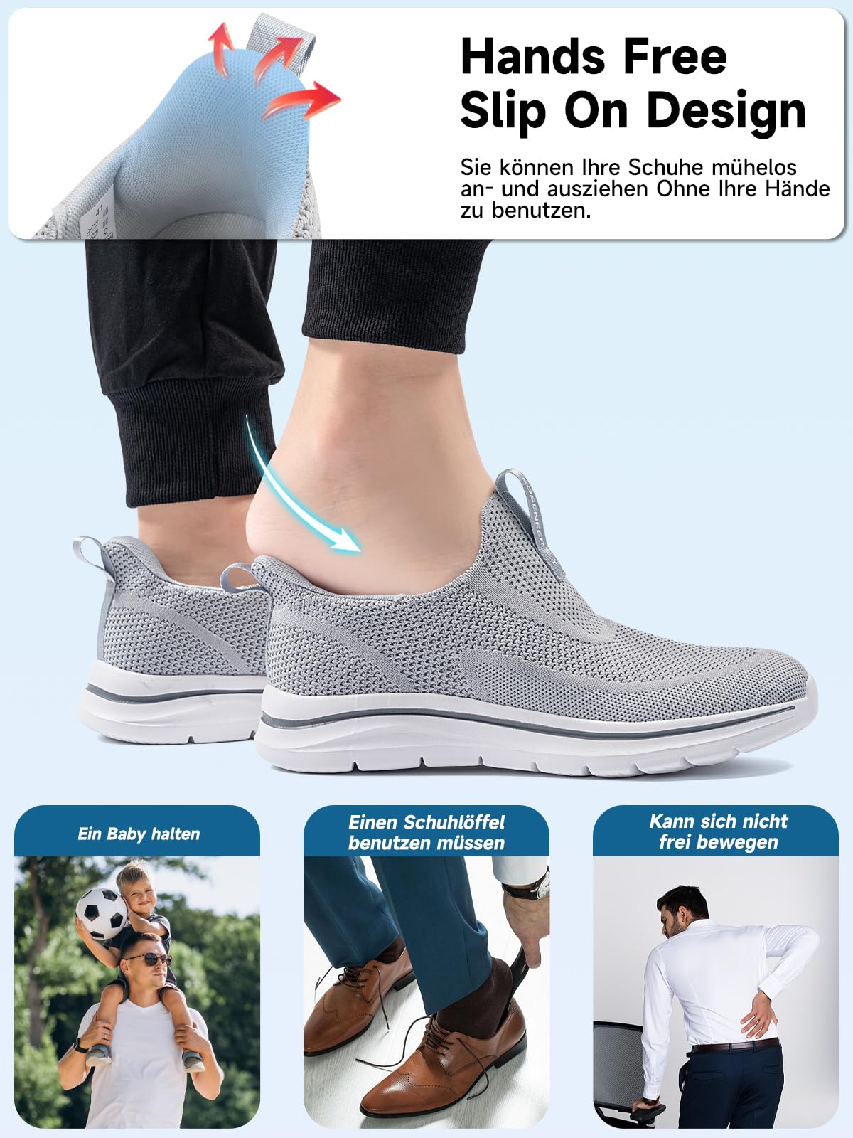 Sosenfer Schuhe Herren Slip On Sneaker Fitness Turnschuhe Atmungsaktiv Ohne Schnürsenkel Walkingschuhe Hands-Free Freizeit Schlupfschuhe-QIANHUI-45 2