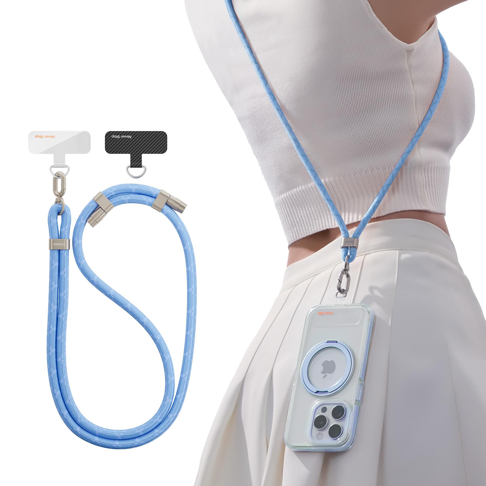 Photo 1 of TORRAS Phone Lanyard Crossbody with 2 Phone Tabs, Adjustable Anti Theft Phone Strap for All Phones, Premium Metal Buckles, Skin-Friendly, Universal Cell Phone Neck lanyard for Women and Men, Blue
