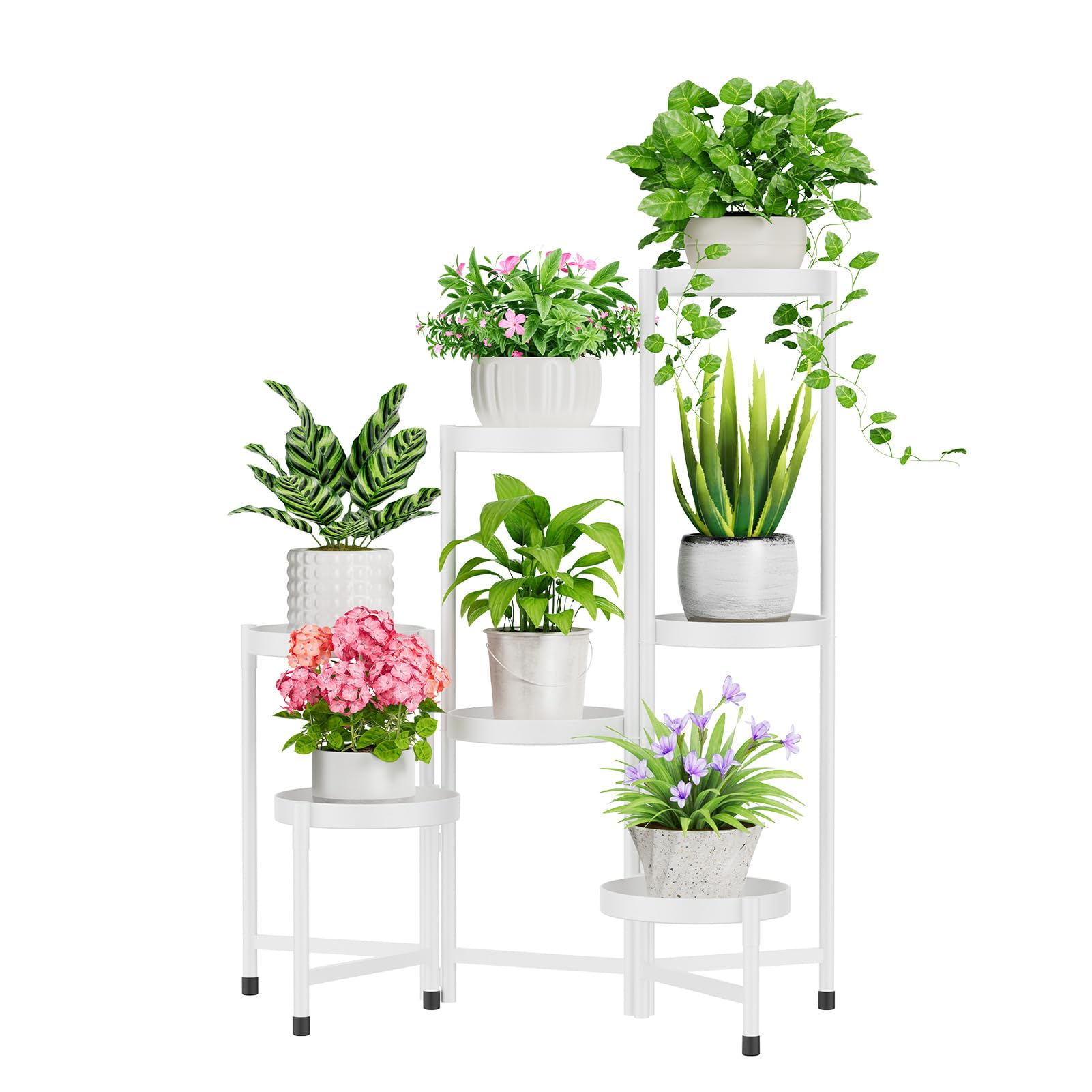 Photo 1 of iDavosic.ly 7 Tier Plant Stand for Indoor Outdoor, Tiered Folding Corner Flower Display Holder Shelf, Metal 32 Inch Tall Rack for House Patio Balcony Garden Living Room, White