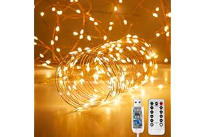 Ariceleo 1 Pack 32. 8 ft. USB Powered Fairy Lights with Remote & Timer, 100 LED USB Twinkle String Lights - Silver Wire, 8 Modes, Waterproof, Warm White Starry Lights for Party, Wedding, Christmas