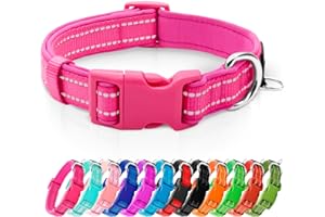 azuza Reflective Dog Collar,Soft Neoprene Padded Pet Collar with ID Tag Ring,Adjustable for Small Dogs,Hot Pink,S