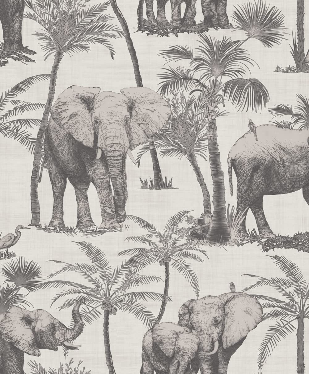 Arthouse Elephant Grove Charcoal Wallpaper - African Inspired - Metallic Highlights & Textured Finish - Create a Rustic Look - Bring Your Walls to Life Quality Wallpaper - Add Style by Design 610702