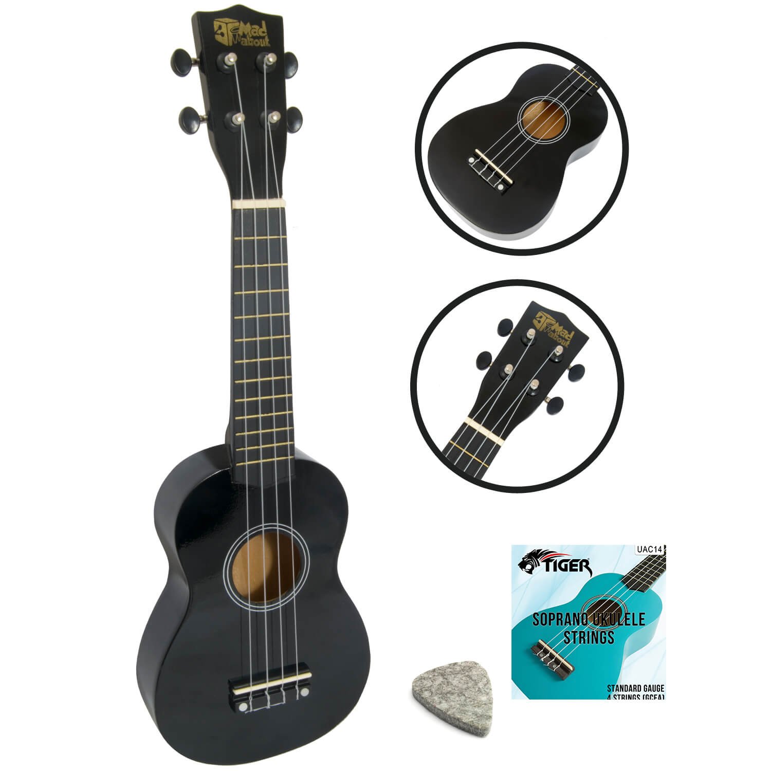 Soprano Ukulele by Mad About - Black