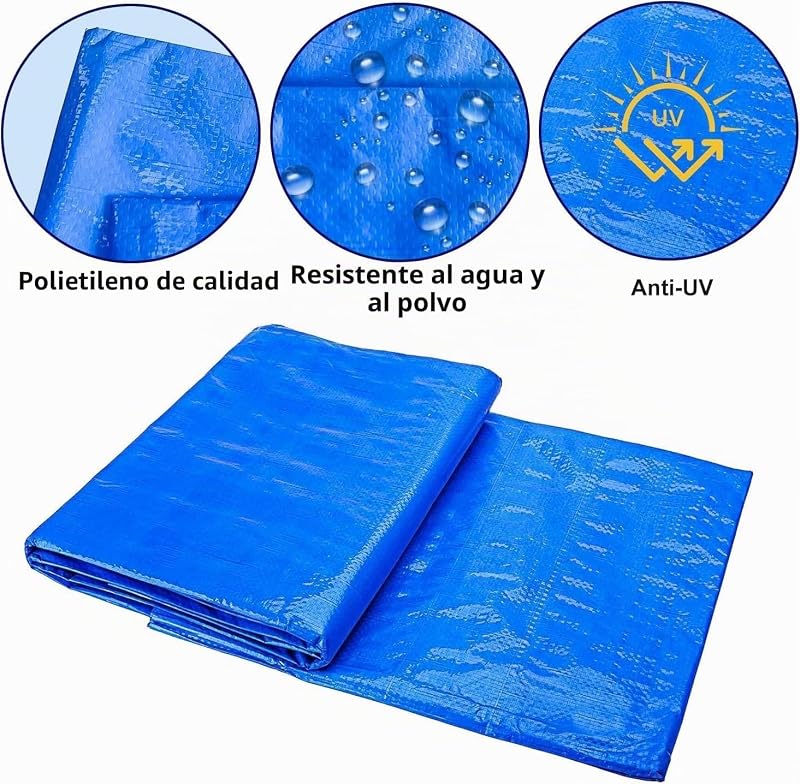 Lonas impermeáveis para exteriores sem ilhós (250x450cm). Tampas plásticas resistentes para proteger móveis, lenha e terraços. Lona protetora de chão e base para piscinas de jardim removíveis