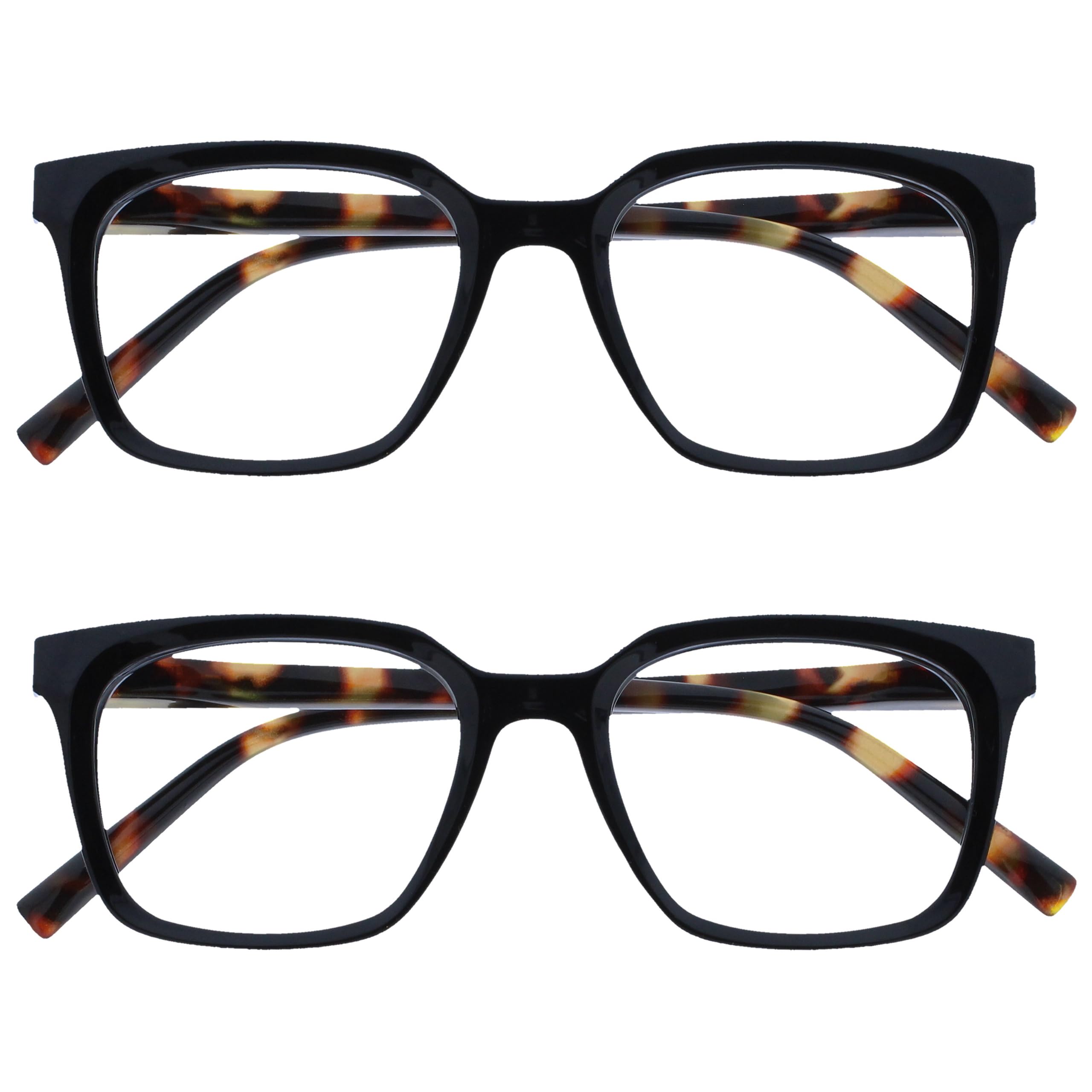 OPULIZE KOI Reading Glasses 2 Pack - Large Rectangular Frame - Black - Mens Womens - Spring Hinges - RR50-1 - +3.00