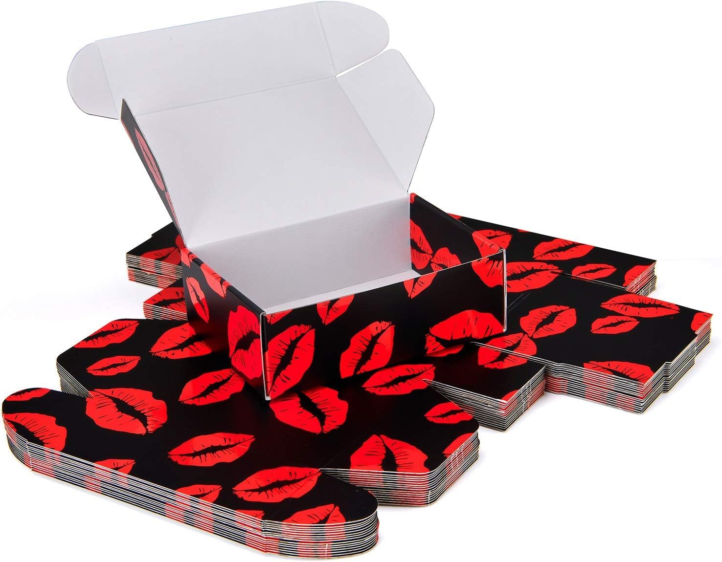 25 Pack 4x6x2 inch Shipping Boxes, Cardboard Valentine Mothers Day Gift Boxes, Corrugated Cardboard Box, Jewelry Boxes for Small Business, for Packaging - TONESPAC (Red Lips)