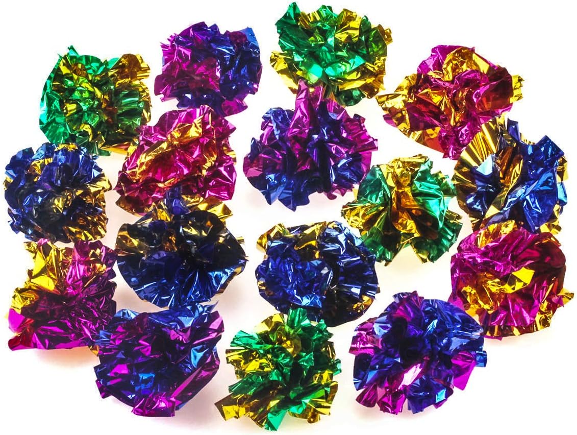 Chiwava 45PCS 1.6'' Mylar Balls Cat Toy Shiny Crinkle Ball Kitten Crackle Lightweight Play Assorted Color : Kitchen & Dining